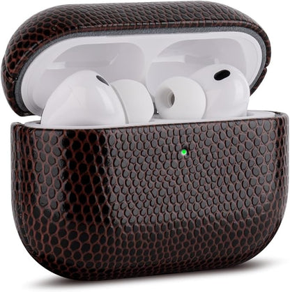 Handmade Case - for AirPods Pro 3 Case Cover - Selected Vegan Leather, Lizard Skin Texture, Drop Protective Hard Shell Cover for AirPods Pro 3rd Generation Earbuds - Coffee