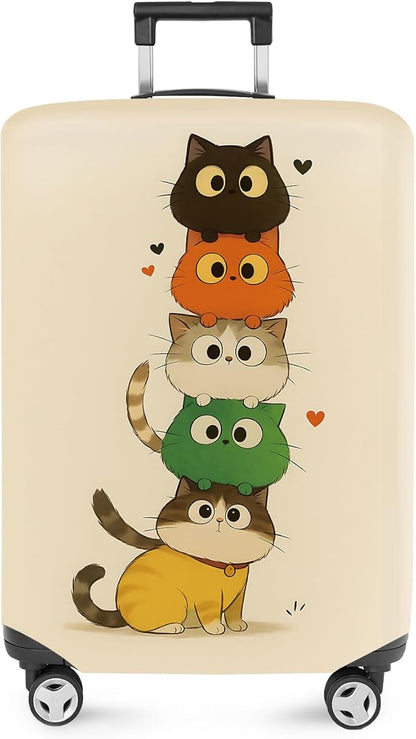 ANNA QUEEN Stacked Cute Cats Luggage Cover, Fun Cat Pile Design, Stretchable, Washable Travel Protector for 28-30 Inch Suitcases
