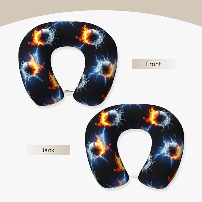 Travel Pillow for Boys and Girls, Comfortable Neck Chin Head Support Cushion Ice Water Fire Lightning Baseball Ball, Comfortable for Airplanes Car Sleeping Rest