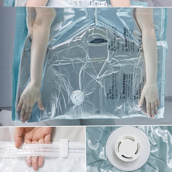 NeatNest 6 Pack Hanging Vacuum Storage Bags – 3 Medium & 3 Large, Space Saver Garment Bags with Hangers, Vacuum or Hand-Press Compression, Durable PE+PA Material, Airtight for Closet Organization