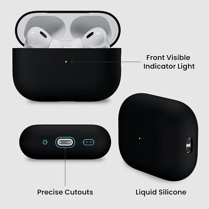 ORNARTO Compatible with AirPods Pro 2 Case 2022, Full Protective Hybrid Silicone for AirPods Pro 2nd Generation Case, Front LED Visible Skin Cover-Black