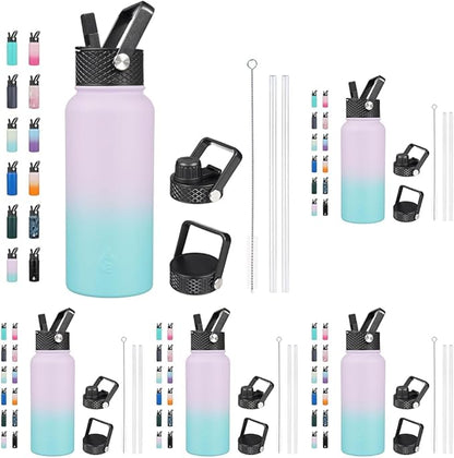 BJPKPK Insulated Water Bottles with Straw Lid, 32oz Metal Large Water Bottle with 3 Lids, Reusable Leak Proof BPA Free Thermos, Stainless Steel Canteen Water Bottle for Sports, Gym & Travel-Oasis