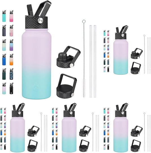 BJPKPK Insulated Water Bottles with Straw Lid, 32oz Metal Large Water Bottle with 3 Lids, Reusable Leak Proof BPA Free Thermos, Stainless Steel Canteen Water Bottle for Sports, Gym & Travel-Oasis