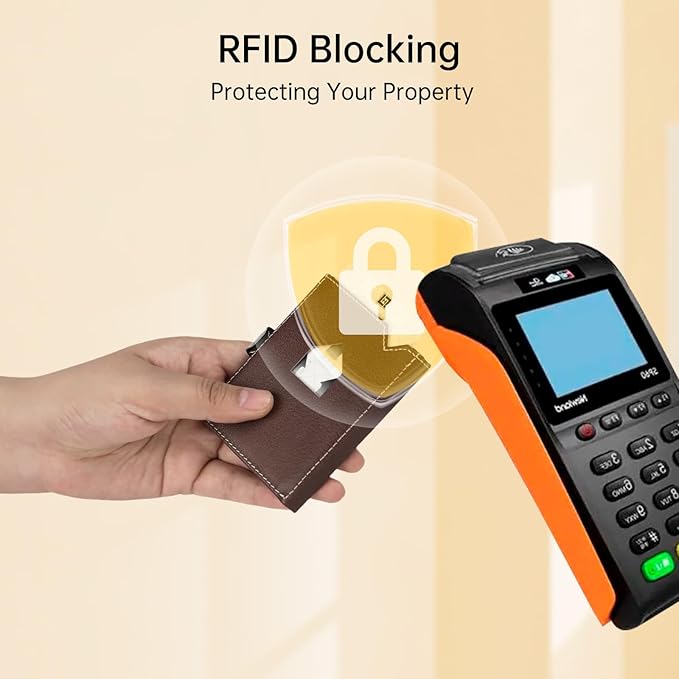 Men's Wallet, Genuine Leather RFID Blocking Slim Money Clip Wallet Minimalist Front Pocket Tri-Fold Money Clip Credit Card Holder with Present Box Brown