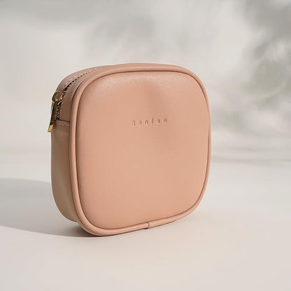 Leather Cosmetic Bag for Women Small Zipper Makeup Bag for Purse Waterproof Travel Makeup Organizer Charger Storage Pouch Color Pink