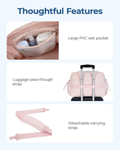 BAGSMART Gym Bag for Women, Duffle Bag for Travel with Wet Pocket, Lightweight Carry on Weekender Duffel, Water Resistant