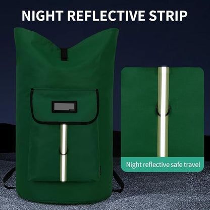 Extra-Large Heavy Duty Laundry Bag Backpack - Drawstring Closure (Grass Green)
