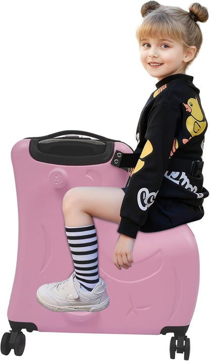 20" Children's Ride-on Trolley,Portable Kid's Ride-on Travel Suitcase with Wheels,Carry On Trolley Luggage for Kids Fun