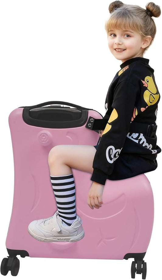 20" Children's Ride-on Trolley,Portable Kid's Ride-on Travel Suitcase with Wheels,Carry On Trolley Luggage for Kids Fun