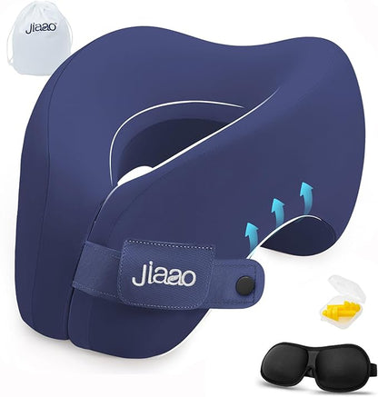 jiaao Travel Neck Pillow, Memory Foam Travel Pillow, Includes 3D Eye Masks, Earplugs, and Storage Bag, U-Shaped Napping Pillow for Airplanes, Cars, Trains, Home