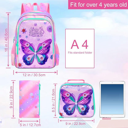 WZLVO 3PCS Kids Backpack for Girls, Unicorn Dinosaur Animal Prechool Elementary Kindergarten School Bookbag with Lunch Box