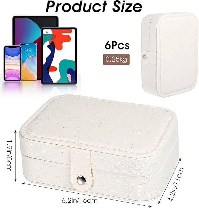 6 Pcs Travel Jewelry Box, PU Leather Mini Travel Jewelry Organizer for Women Girls, Double Layer Portable Small Ring Case, Display Storage Holder Boxes for Stud Earrings, Rings, Necklaces, Bracelets (