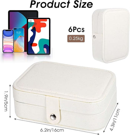 6 Pcs Travel Jewelry Box, PU Leather Mini Travel Jewelry Organizer for Women Girls, Double Layer Portable Small Ring Case, Display Storage Holder Boxes for Stud Earrings, Rings, Necklaces, Bracelets (