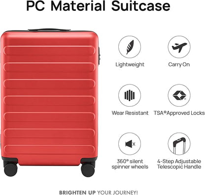 NINETYGO Carry On Luggage 22x14x9 Airline Approved, 20 Inch Luggage with Smooth Spinner Wheels, Lightweight, Hard Shell PC Suitcase Carry-On, Travel Luggage, TSA Approved (Raspberry, Rhine Basic)