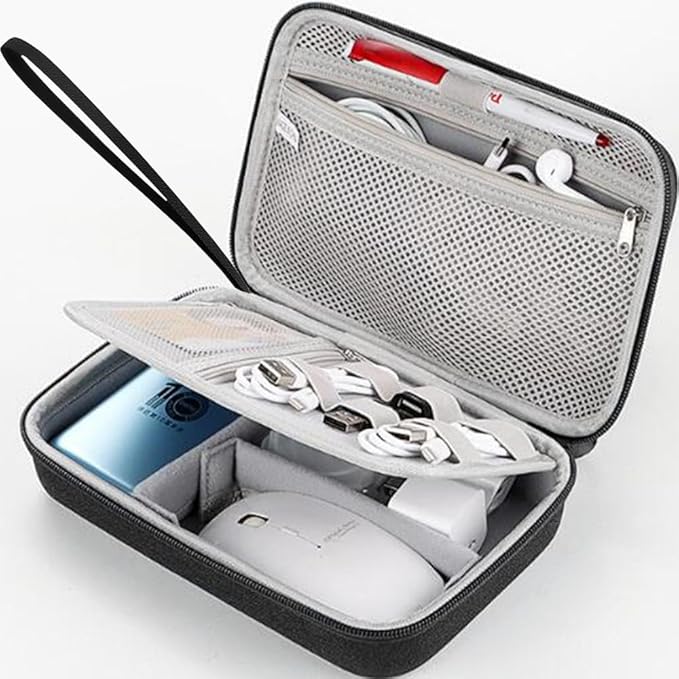 Hard Electronic Organizer Travel Case Electronics Accessories Organizer Pouch Bag Double Layer Shockproof Box for MacBook Power Adapter Chargers Cord Flash Drive Apple Magic Mouse Pencil Power Bank