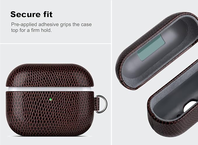 Handmade Case - for AirPods Pro 3 Case Cover with Keychain - Selected Vegan Leather, Lizard Skin Texture, Drop Protection Hard Shell Cover for AirPods Pro 3rd Generation Earbuds - Coffee