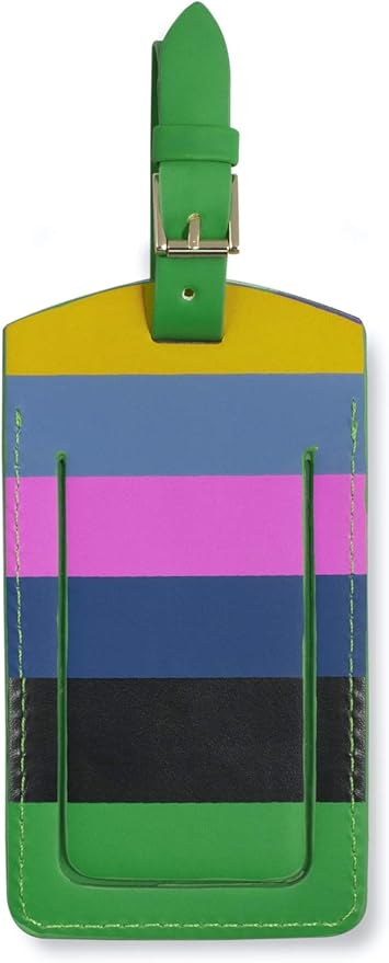 Kate Spade New York Vegan Leather Luggage Tag for Women, Durable Suitcase ID Tag, Enchanted Stripe