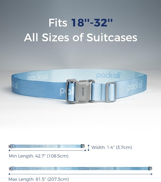 pack all Magnetic Quick-Release Luggage Strap for Travel, Adjustable Suitcase Belt with Anti-Burst Magnetic Buckle, Heavy-Duty Travel Accessories for 18-32 Inch Suitcases (Blue)