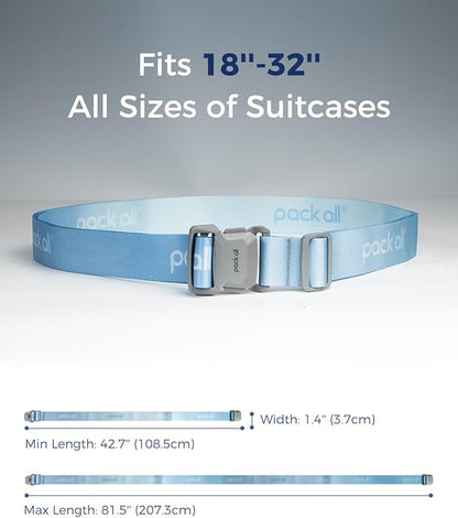 pack all Magnetic Quick-Release Luggage Strap for Travel, Adjustable Suitcase Belt with Anti-Burst Magnetic Buckle, Heavy-Duty Travel Accessories for 18-32 Inch Suitcases (Blue)