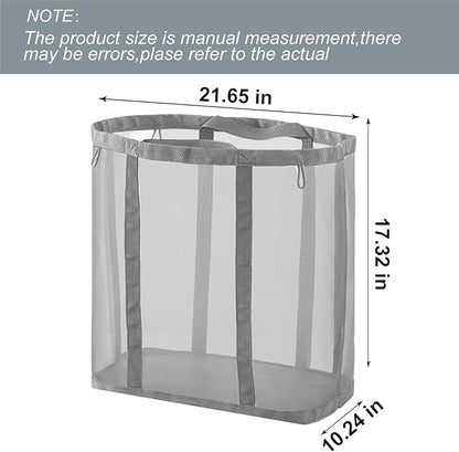 Mesh Bag with Handles, Collapsible Laundry Basket, Foldable Laundry Bag, Breathable Folding Beach Bag,Space-saving Travel Tote Bags (1, Grey)