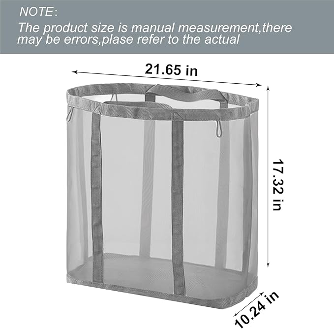 Mesh Bag with Handles, Collapsible Laundry Basket, Foldable Laundry Bag, Breathable Folding Beach Bag,Space-saving Travel Tote Bags (2, Grey)