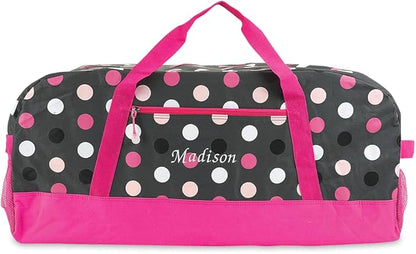 Lillian Vernon Personalized Duffel Bag for Kids, Roomy Pink Multi Dots Weekender With Front & Side Compartment, Customizable Girls Sports & Travel Bags With Custom Name, 13" x 15" x 30" W