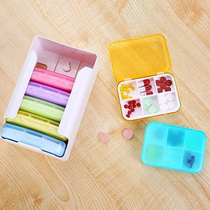 7 Piece Set Pill Organizer 6 Times a Day, Weekly Daily Travel Medicine Organizer Portable 7 Day 42 Compartments Pill Box with Moisture-Proof Pill Case Travel Pill Container for Vitamins,Supplements
