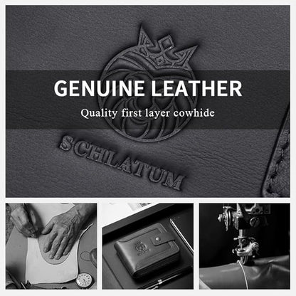 Genuine Leather Zipper Wallet for Men RFID Blocking Large Capacity Classic Wallet with Coin Pocket ID Window, Black