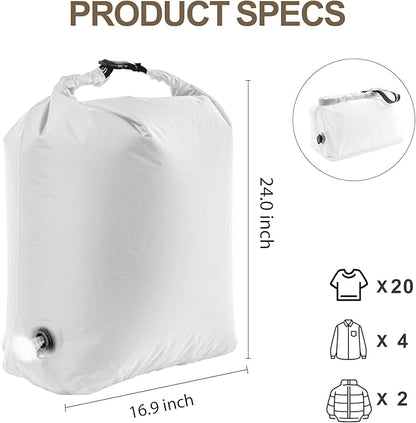 Travel Laundry Bag, Vacuum Compression Dirty Clothes Travel Bag Waterproof Wet Dry Bags Large Capacity Space Saver Bags Reusable Camp Clothes Organizer for Sports Dorm Laundromat (1 Pcs ) (White, L)