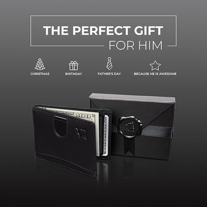 Kingly Cash Clip Slim Leather Wallet for Men with RFID Blocking & Money Clip - Minimalist Front Pocket Bifold Wallet Holds 12 Cards - Secure Card Holder with Easy Access Pull Tab