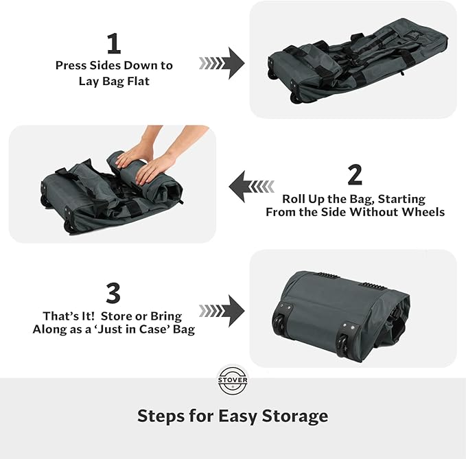 STOVER 80L Rolling Duffel Bag with Wheels, Large Durable Travel Duffle + Toiletry Bag, Heavy Duty, Packable, Foldable with Shoulder Straps- Use as Luggage or Backpack, Men/Women (Grey)