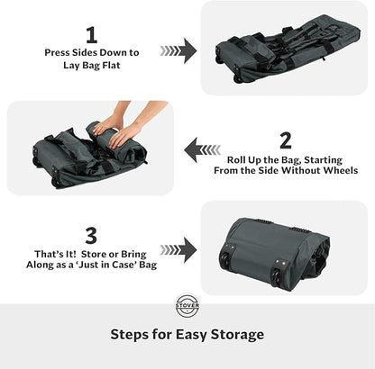 STOVER 80L Rolling Duffel Bag with Wheels, Large Durable Travel Duffle + Toiletry Bag, Heavy Duty, Packable, Foldable with Shoulder Straps- Use as Luggage or Backpack, Men/Women (Grey)