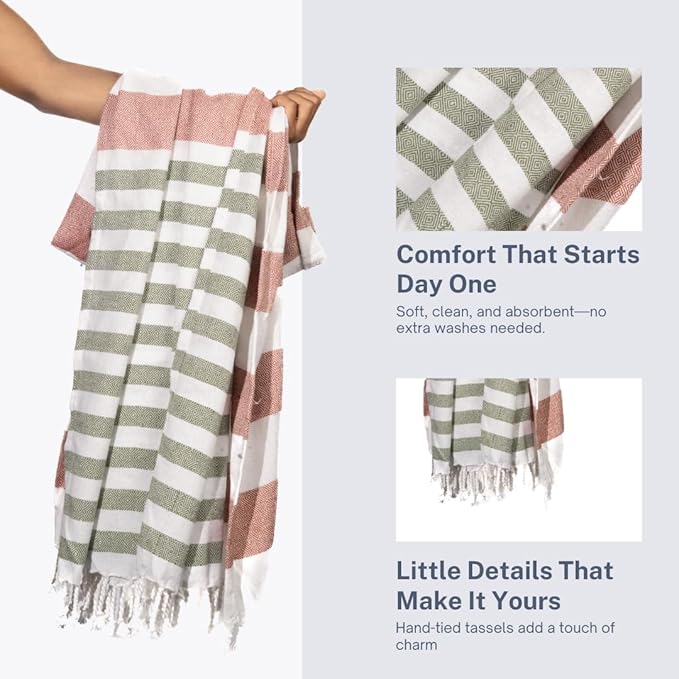 Cotton Turkish Beach Towel with Towels Oversized 36"x72" Pool Absorbent Extra Large Quick Dry Sand Travel Towel (Kavee Mist, 4 Pack)