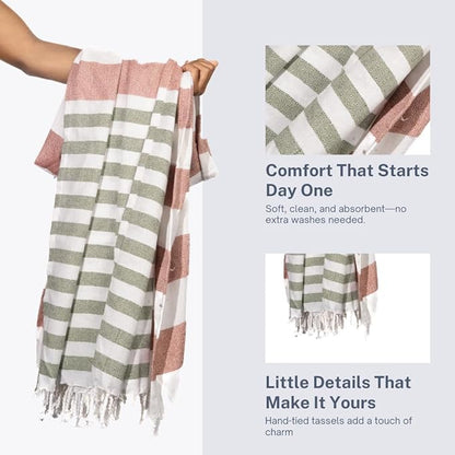 Cotton Turkish Beach Towel with Towels Oversized 36"x72" Pool Absorbent Extra Large Quick Dry Sand Travel Towel (Kavee Mist, 4 Pack)