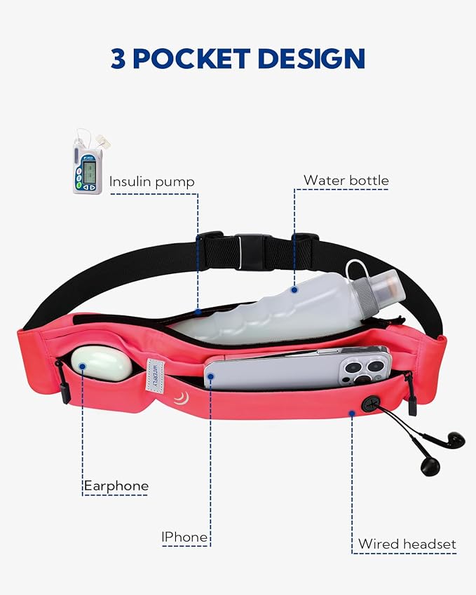 WATERFLY Running Belt Fanny Pack: Runner Marathon Jogging Waist Pack Sport Workout Exercise Fitness Phone Holder Belt for Men Women Jogger Slim Waistband Black