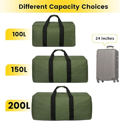 Vorspack Extra Large Duffle Bag for Travel - 150L Duffel Bag for Men Gear Bag for Storage Foldable Weekender Bag for Overnight Camping - Green