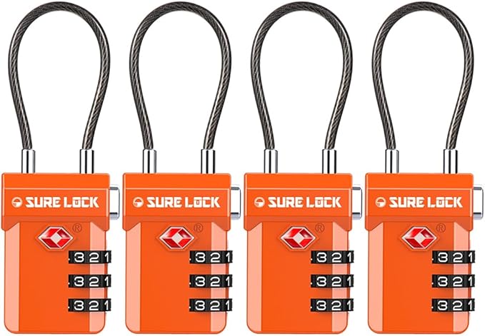 SURE LOCK TSA Approved 3-Digit Combination Luggage Locks – Open Alert Indicator, Re-settable Code with Zinc Alloy Body, Easy-Read Dials for Suitcase, Backpack, Gym Locker & Toolbox (Multiple Colors)