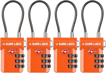 SURE LOCK TSA Approved 3-Digit Combination Luggage Locks – Open Alert Indicator, Re-settable Code with Zinc Alloy Body, Easy-Read Dials for Suitcase, Backpack, Gym Locker & Toolbox (Multiple Colors)
