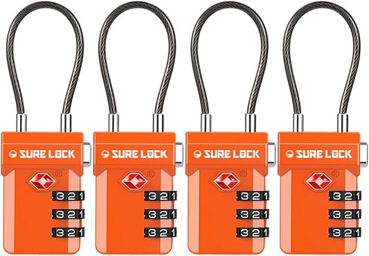 SURE LOCK TSA Approved 3-Digit Combination Luggage Locks – Open Alert Indicator, Re-settable Code with Zinc Alloy Body, Easy-Read Dials for Suitcase, Backpack, Gym Locker & Toolbox (Multiple Colors)