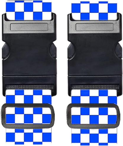 Nuxovilar Luggage Straps of 2 Set Blue White Checkered Pattern, 1.96x90.5 inches - Luggage Straps for Suitcases, Ideal for Sea Trips, Casual Trips, Daily Use