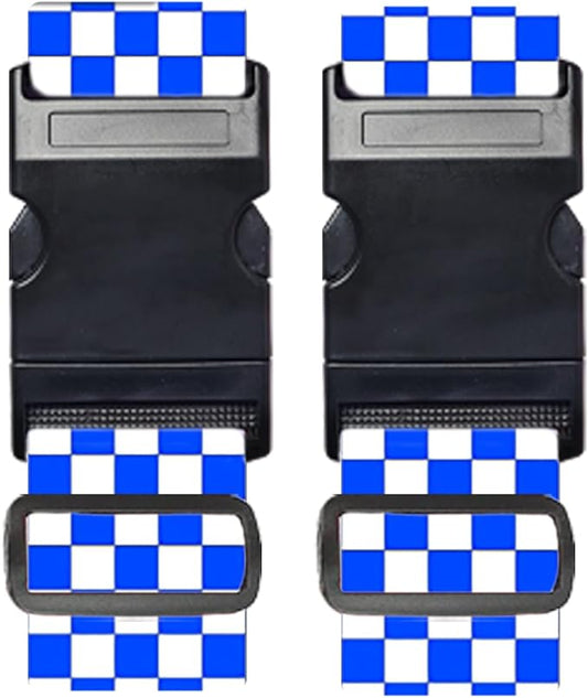 Nuxovilar Luggage Straps of 2 Set Blue White Checkered Pattern, 1.96x90.5 inches - Luggage Straps for Suitcases, Ideal for Sea Trips, Casual Trips, Daily Use