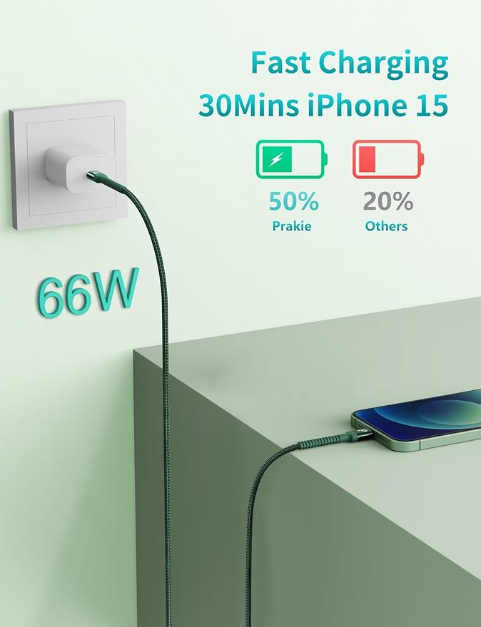 USB C Cable Fast Charging 10FT, 2Pack USBC to USBC Cable, iPhone 16 15 Charger Long Type C Nylon Braided USB-C Charger Cord for iPhone 17/16/15/Pro Max/Plus/Samsung Galaxy S23/LG and More-Green