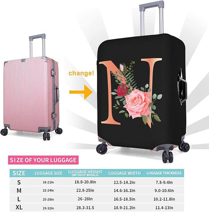 Floral Letter N Travel Luggage Cover Spandex Suitcase Protector Elastic Washable Stretch Suitcase Cover,Size XL(Fit 29-32inch Suitcase)