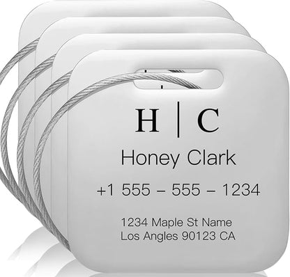 Stainless Luggage Tags for Suitcases 4 Pack: Metal Personalized Luggage Tags for Backpacks & Bags with Customizable Texts (Silver)