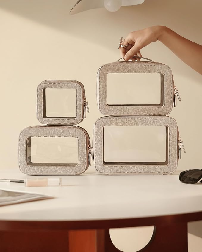 4 Pcs Clear Cosmetic Bag Set for Women Makeup Bag with Handle, Travel Toiletry Bag Transparent Cosmetic Case Portable Make Up Organizer Bag for Essentials