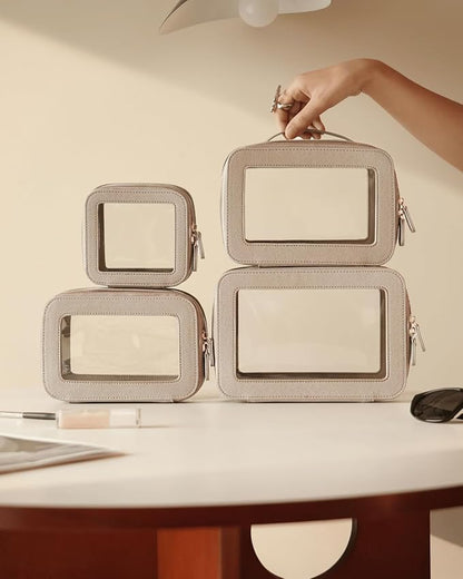 4 Pcs Clear Cosmetic Bag Set for Women Makeup Bag with Handle, Travel Toiletry Bag Transparent Cosmetic Case Portable Make Up Organizer Bag for Essentials