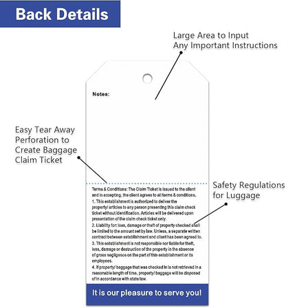 1000 Baggage Claim Check Tags with Transfer Tape on Back, 4 3/4 x 2 3/8 Hotel Luggage ID Tags Numbering from 001 to 1000, Baggage Identification for Hotel Suitcase Motel Bag