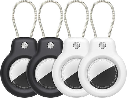 SPGUARD for AirTag Holder Case with Keychain, Air Tags-4 Pack for Apple Air Tag Holder with Wire Cable Lock Key Ring Chain Air Tagholder Accessories for GPS Item Tracker Kids,Keys,Luggage