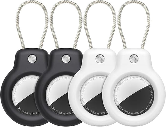 SPGUARD for AirTag Holder Case with Keychain, Air Tags-4 Pack for Apple Air Tag Holder with Wire Cable Lock Key Ring Chain Air Tagholder Accessories for GPS Item Tracker Kids,Keys,Luggage