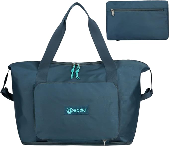 Expandable Travel Duffle Bag for Women Men, Lightweight Foldable Travel Tote Bags Gym Bag, Large Waterproof Carry On Weekender Overnight Bag with Wet Pocket for Workout, Fitness, Shopping Peacock Blue